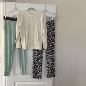 NWOT Tommy John 3 pc-Cream Sweatshirt(S) Black/White pants(S) Green pants(M)